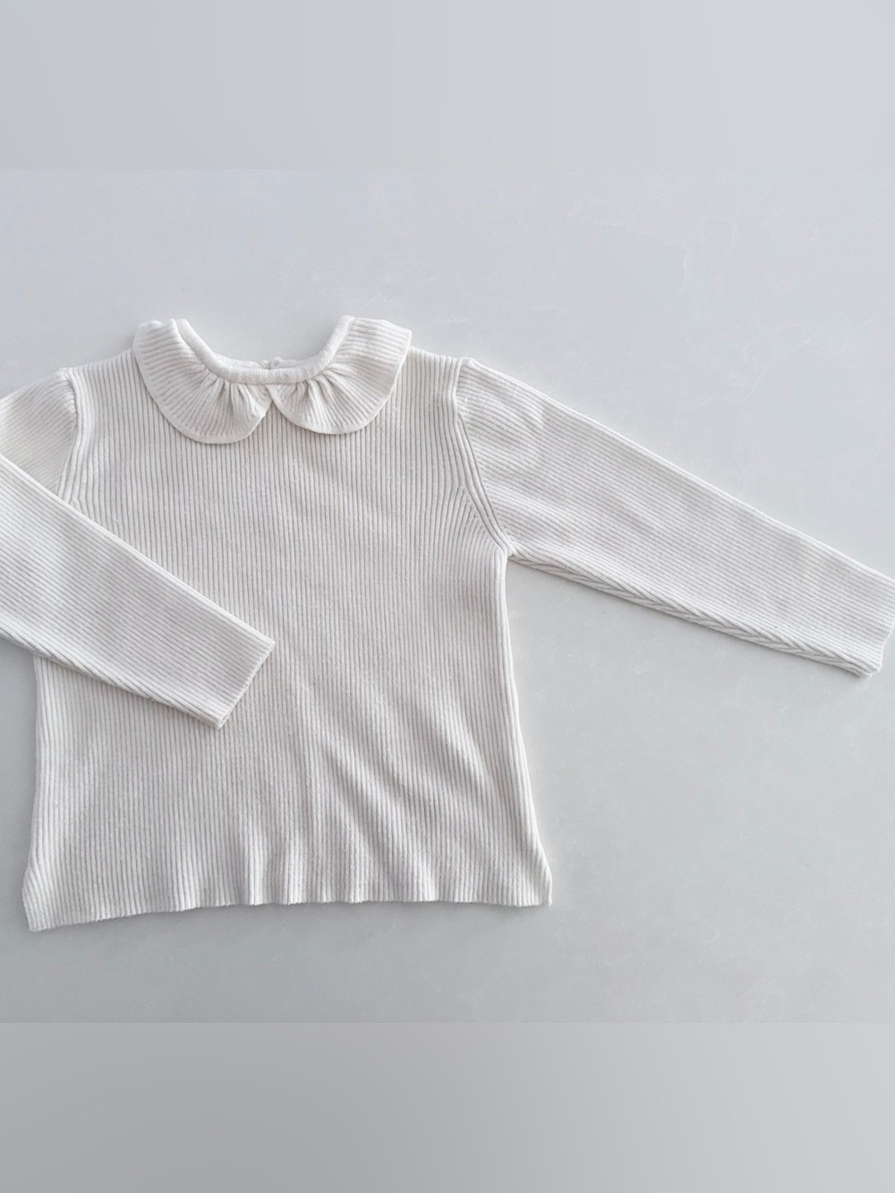 Zara Girls Off-White Ribbed Peter Pan Collar Top • Size 3-4Y